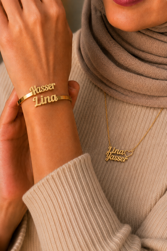 Double Name Necklace + Bracelet Set
