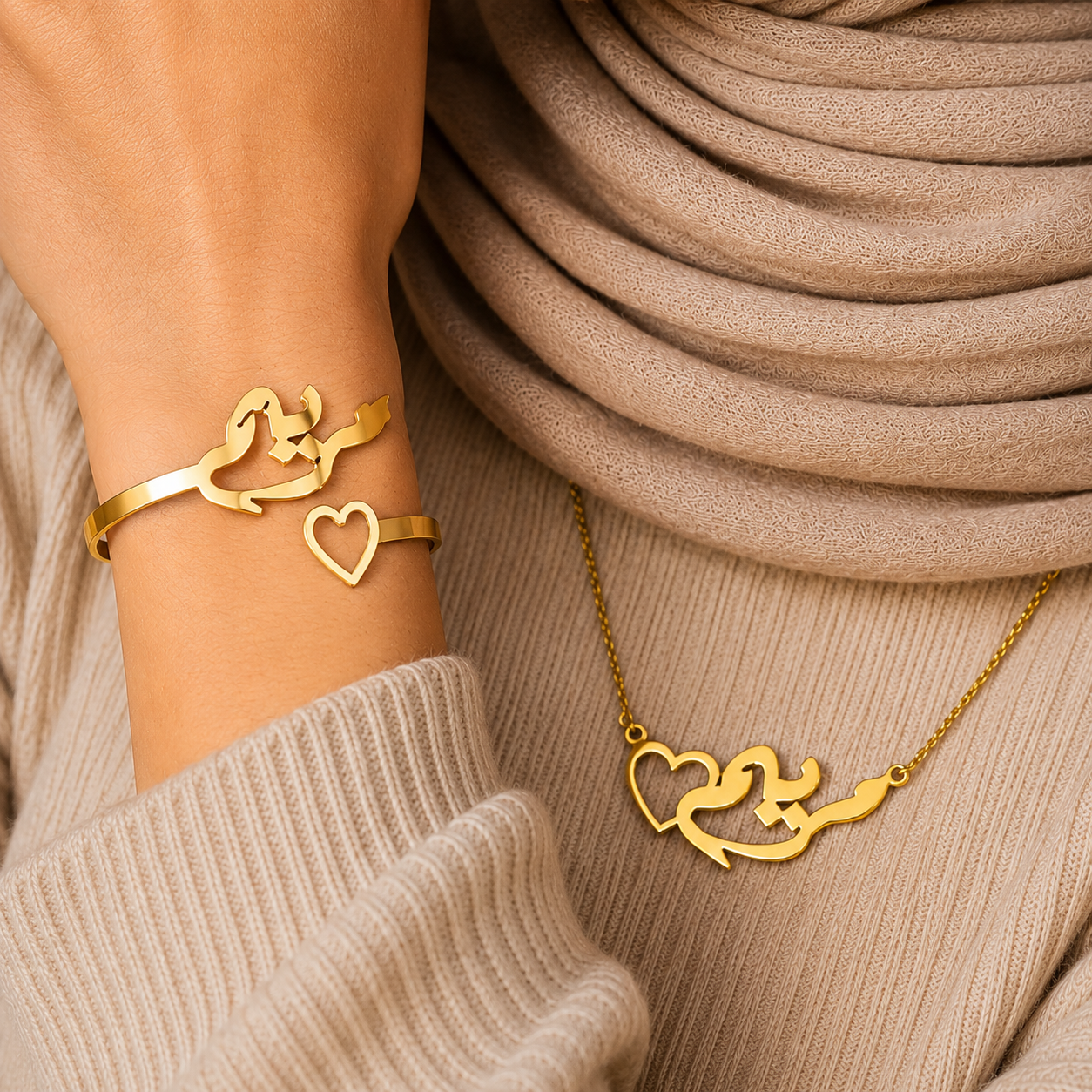 Heart Necklace + Bracelet Set