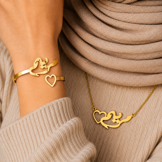 Heart Necklace + Bracelet Set